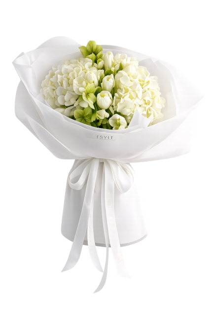 Buchet premium — Hortensie roz & Trandafiri crem