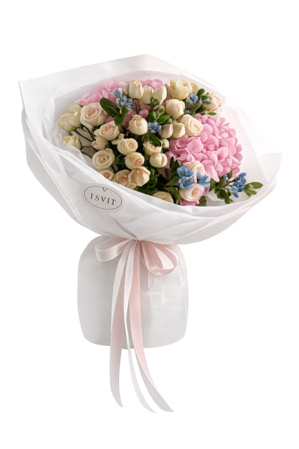 Buchet roz — Lisianthus & Hortensie